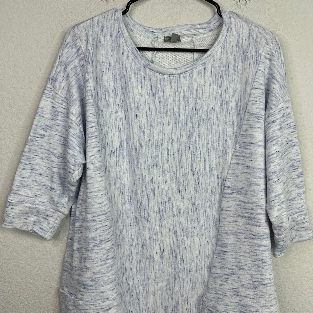 T By TALBOTS Shirt Womens 2X Blue White Popover Athletic Lounge Gym Workout Yoga